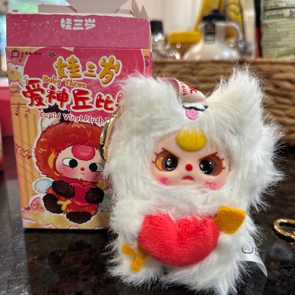Baby Three Cupid Vinyl Plush Keychain - White and Red
